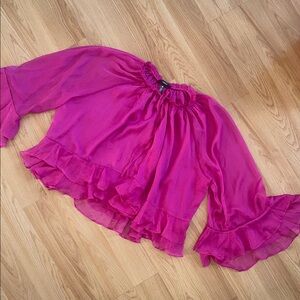AQUA fuchsia Pink Ruffled Blouse Top Bell Sleeves Flowy Medium